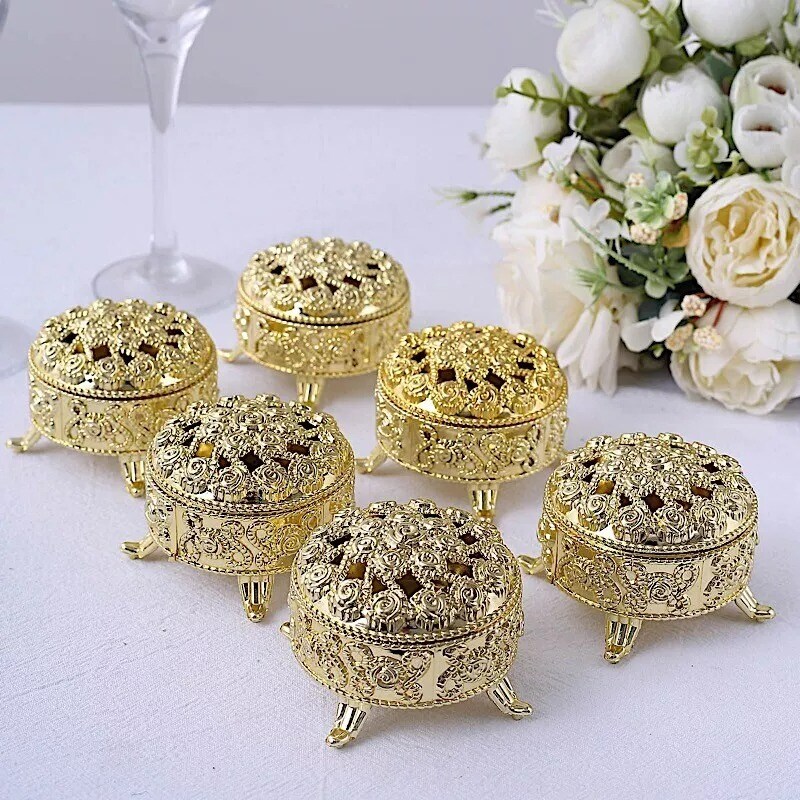 GOLD 12 Metallic 2.5" Mini Round Gift Boxes Vintage FAVOR HOLDERS