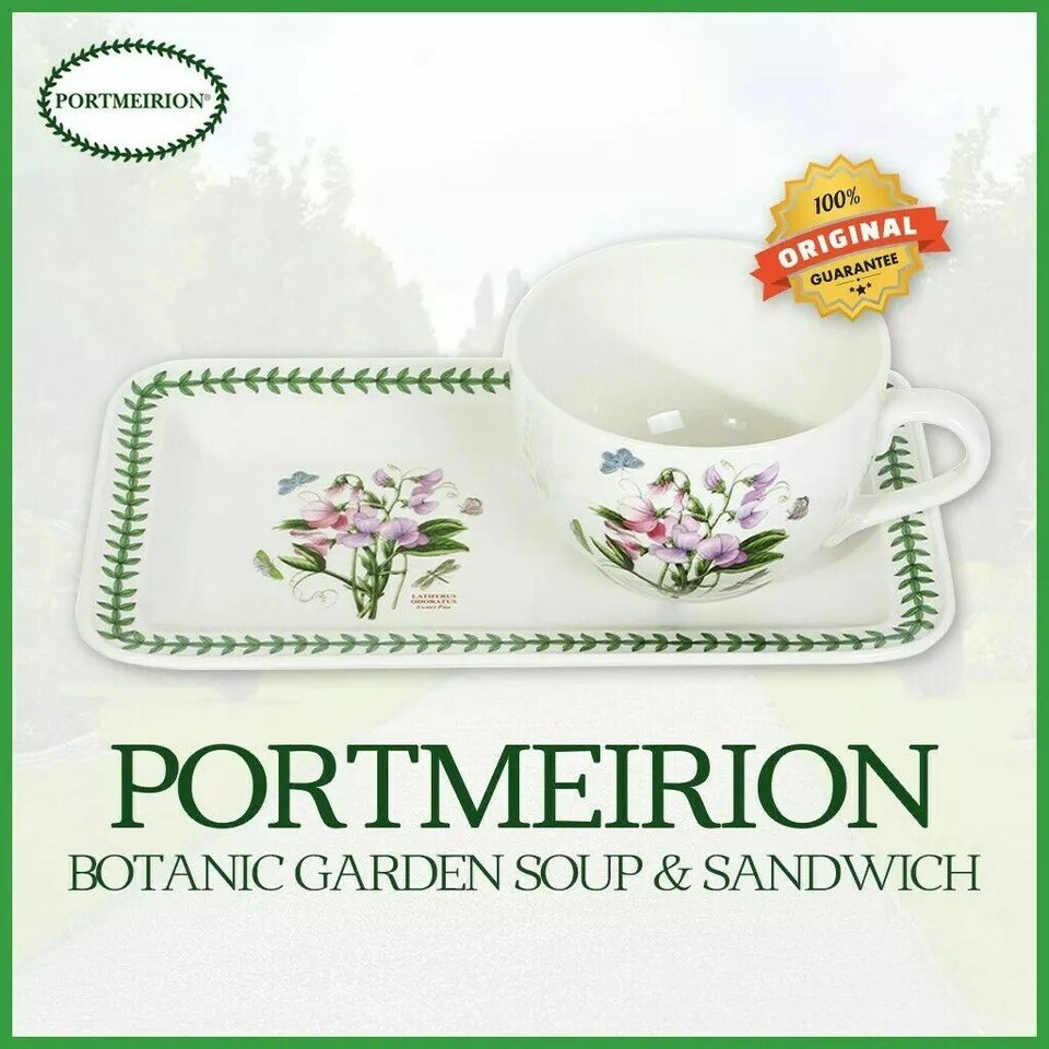 Portmeirion Botanic Garden Porcelain Soup Cup (20 oz) &#x26; Sandwich Set - Sweet Pea