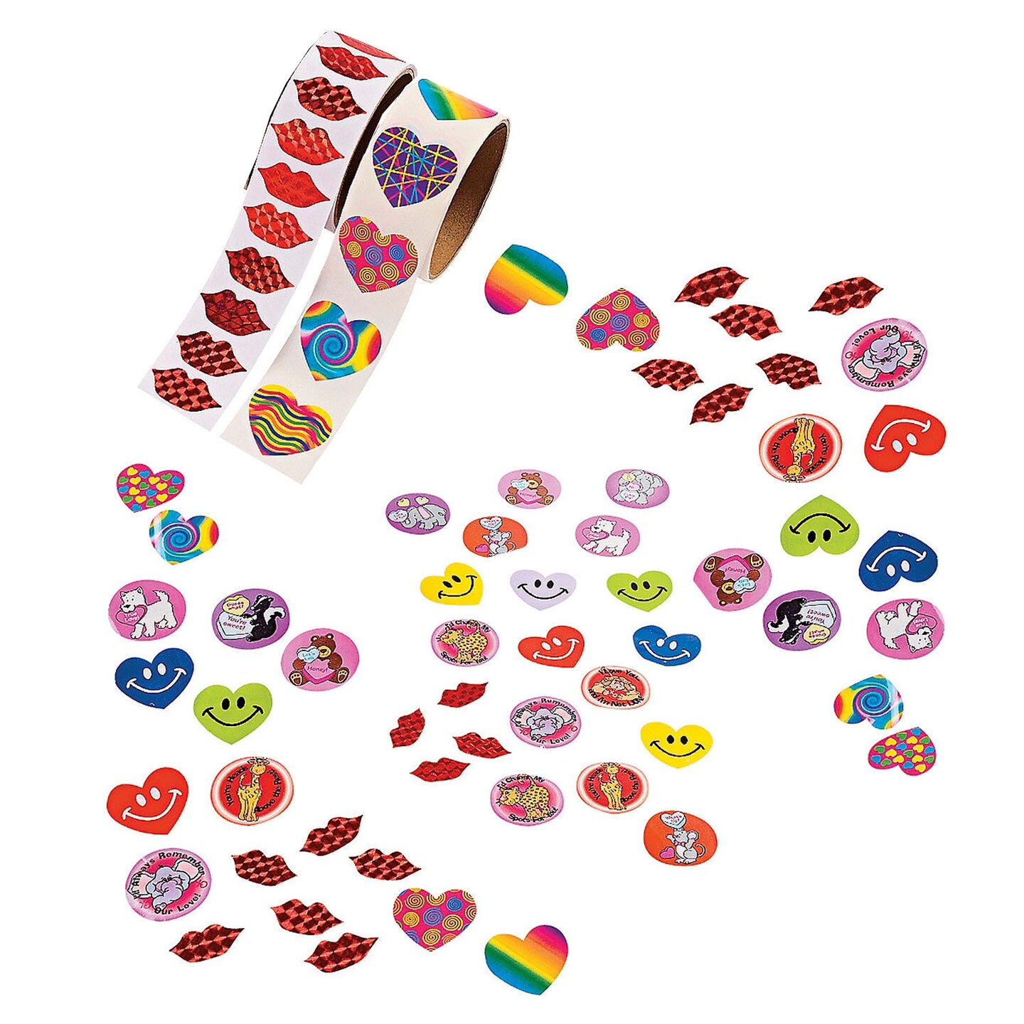 Bulk Valentine Rolls of Stickers Assortment 1000 Pc.