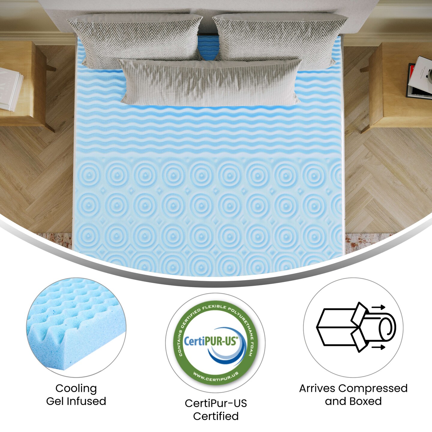 Emma and Oliver Astor Memory Foam Mattress Topper with Cooling Gel Infused, CertiPUR-US Certified Foam and 5-Zone Support