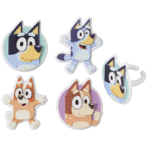 Bluey Character Cupcake Rings 3D Food Safe Cake Toppers 72 Pack