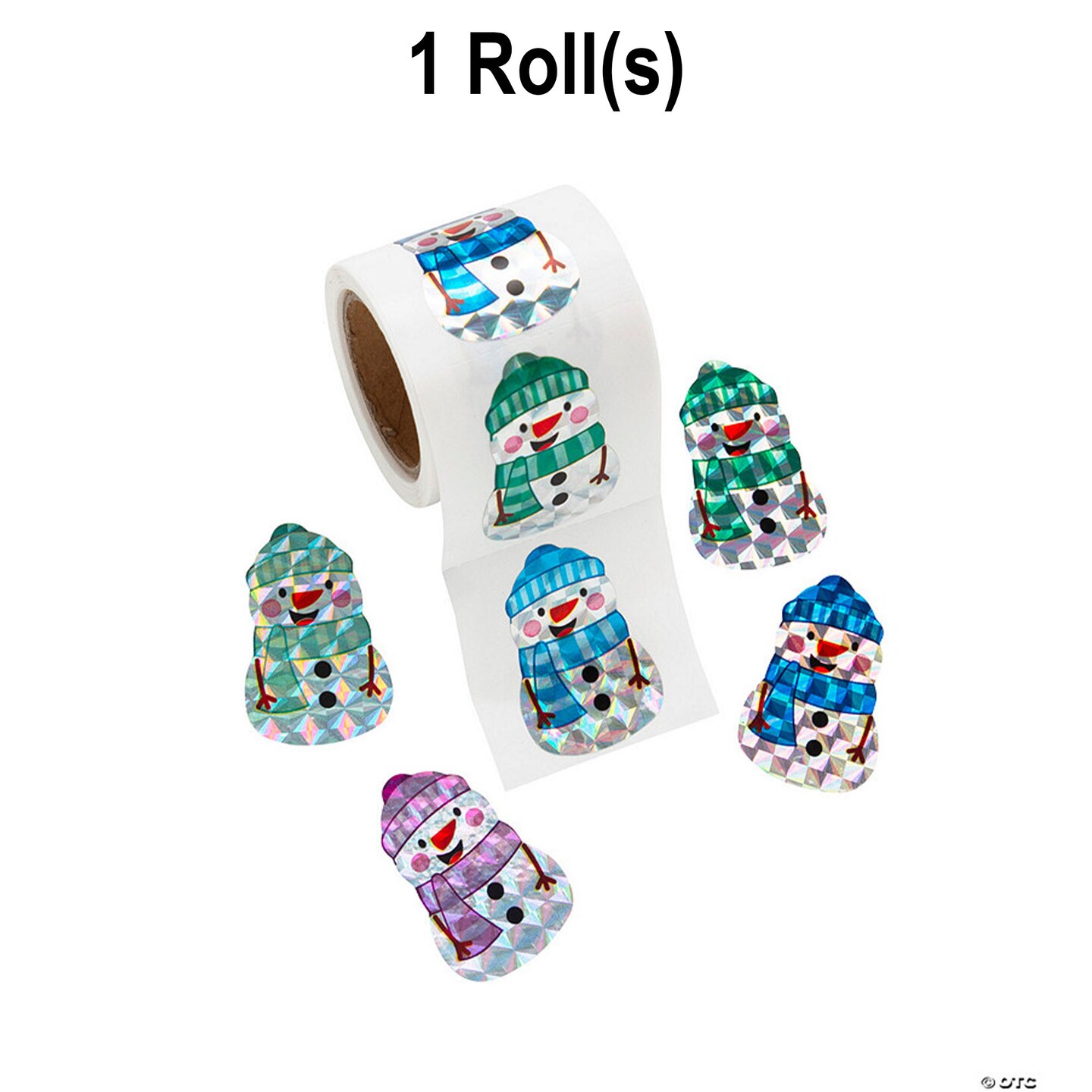 Snowman Prism Sticker Roll Bulk 100 Pc.
