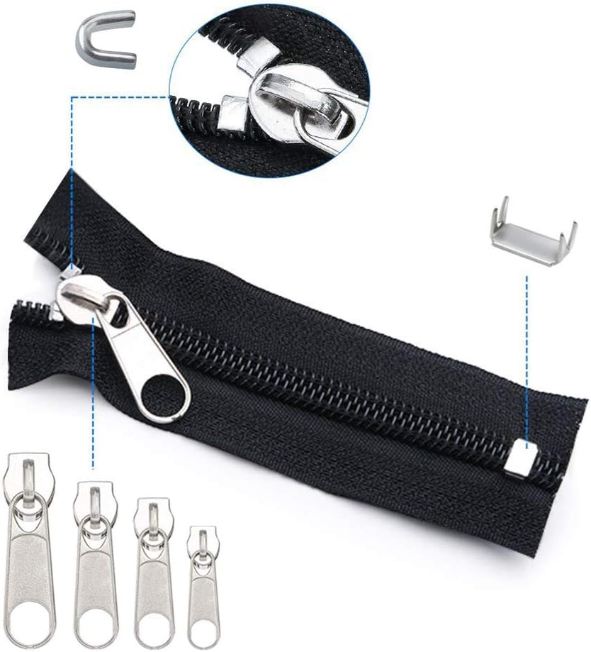 169Pcs Zipper Repair Kit Zipper Replacement Zipper Pull Rescue Kit with Zipper Install Pliers Tool and Zipper Extension Pulls for Clothing Jackets Purses Luggage Backpacks (Silver and Black)