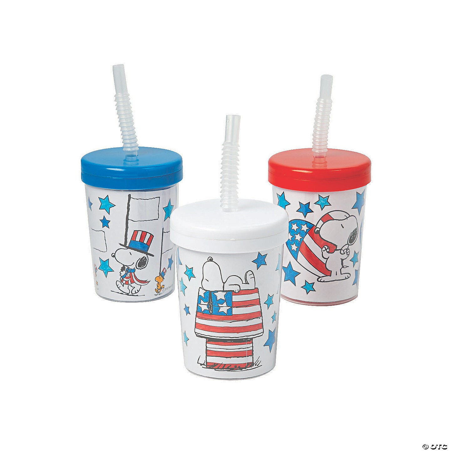 Color Your Own Patriotic Peanuts&#xAE; BPA-Free Plastic Cups with Lids &#x26; Straws - 12 Ct.