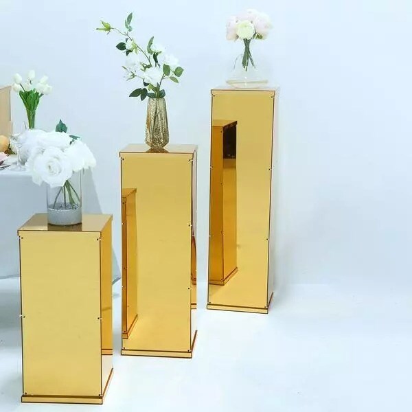 5 GOLD Acrylic DISPLAY BOXES Pedestal Riser Centerpiece