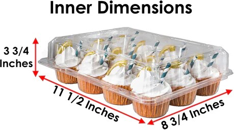 Plastic Cupcake Containers Holder Carrier, Holds 1 dozen - BPA Free Clear Plastic