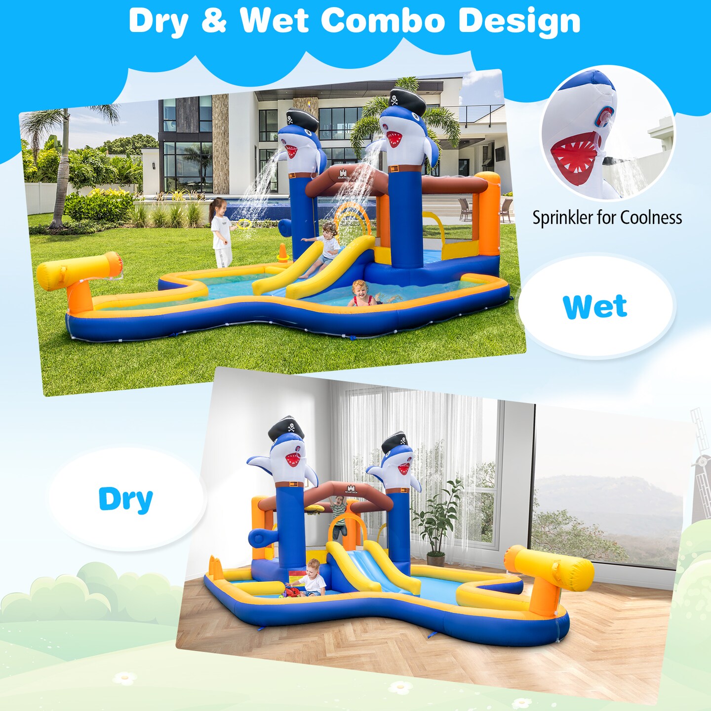 7-in-1 Water Slide Park With Splash Pool And Water Cannon Without Blower