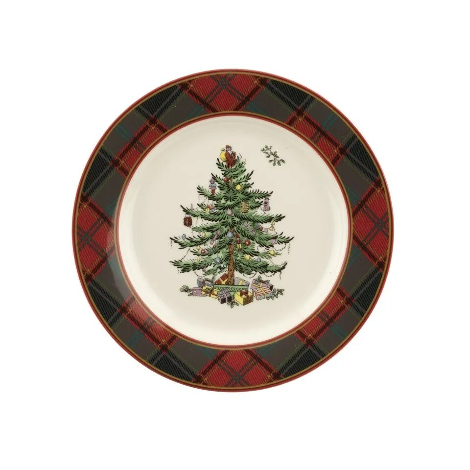 Spode Christmas Tree Tartan Salad Plate, 7.75 inch, Stoneware - 4 pieces
