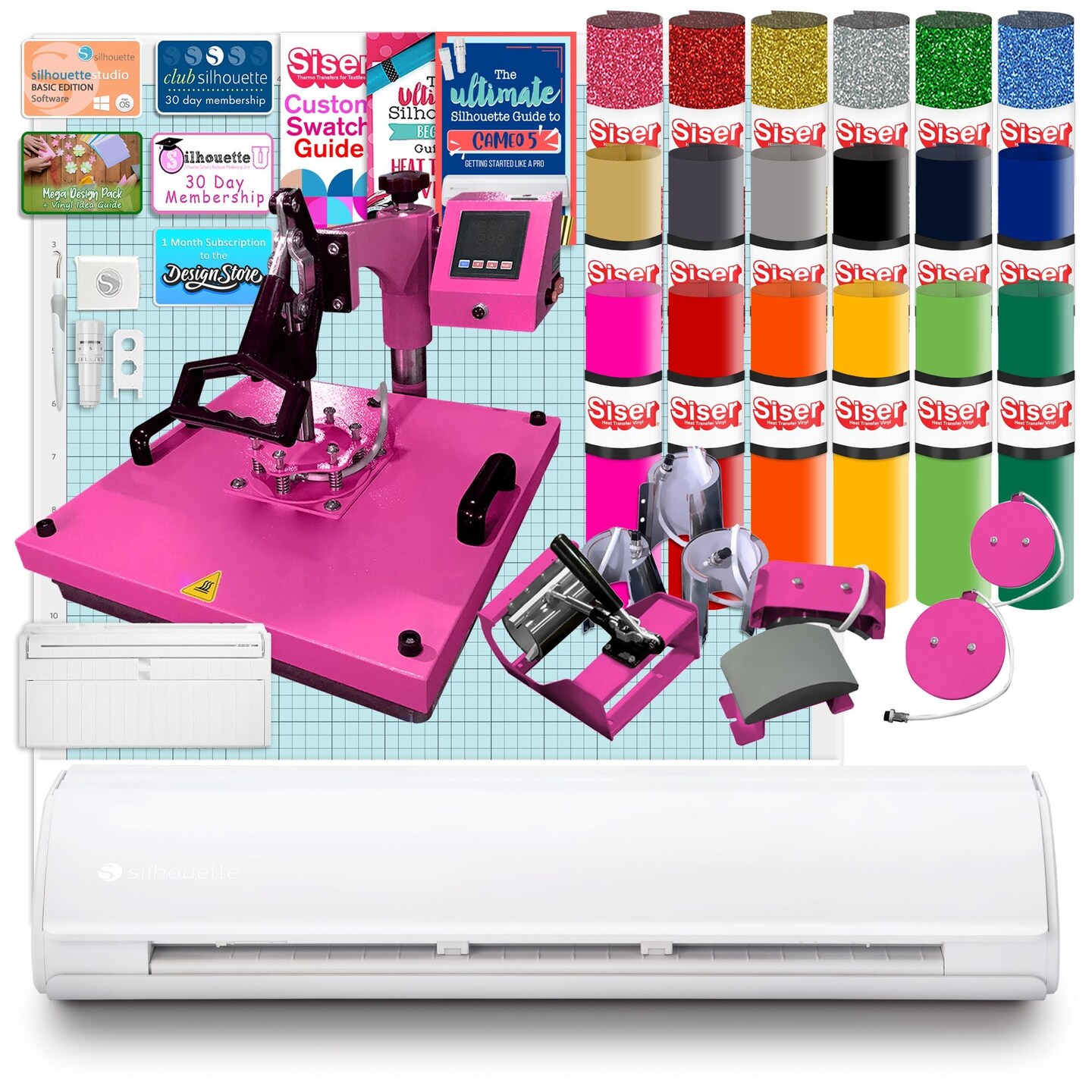 Silhouette Cameo 5 PLUS w/ 8-in-1 Pink Heat Press &#x26; Siser HTV