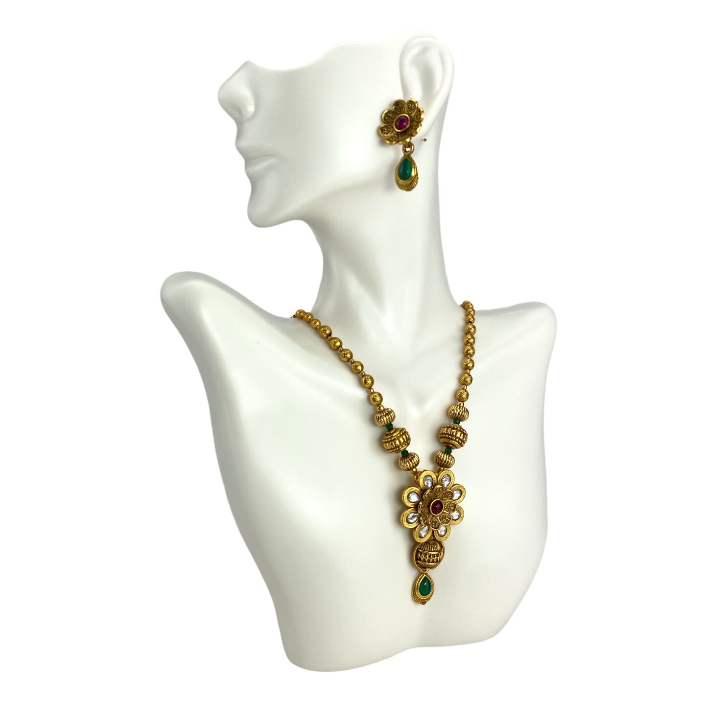 South Indian and Pakistan Pendant Jewelry Set ?? Matte Gold Plating Antique Ethnic Necklace and Earrings Jewelry Set