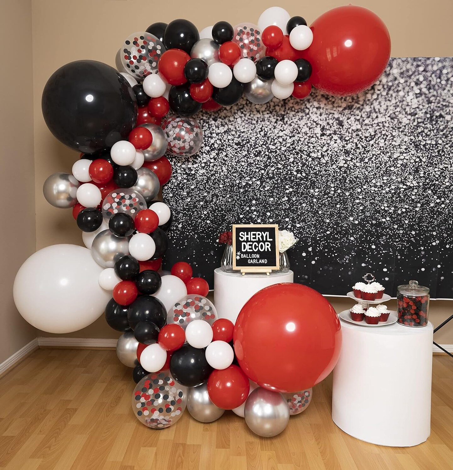 ALL-IN-1 Red Black and White Balloons Arch Kit for Red and Black Birthday Party Decorations &#x2013; Red and Black Balloons for White Black and Red Balloon Garland Kit &#x2013; Graduation Black and Red Balloons