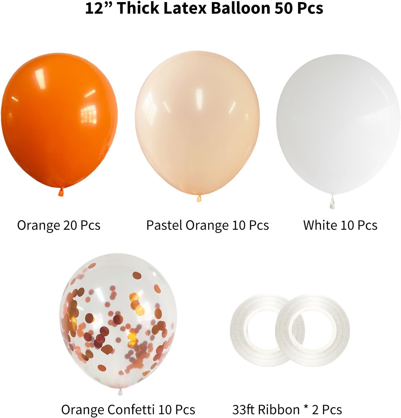 Orange Latex Balloons Party Decorations 12 Inch 50 Pcs White Matte Burnt Pastel Confetti Orange Balloons Ribbons Wedding Birthday Bridal Baby Shower Graduation Bachelorette D&#xE9;cor Supplies