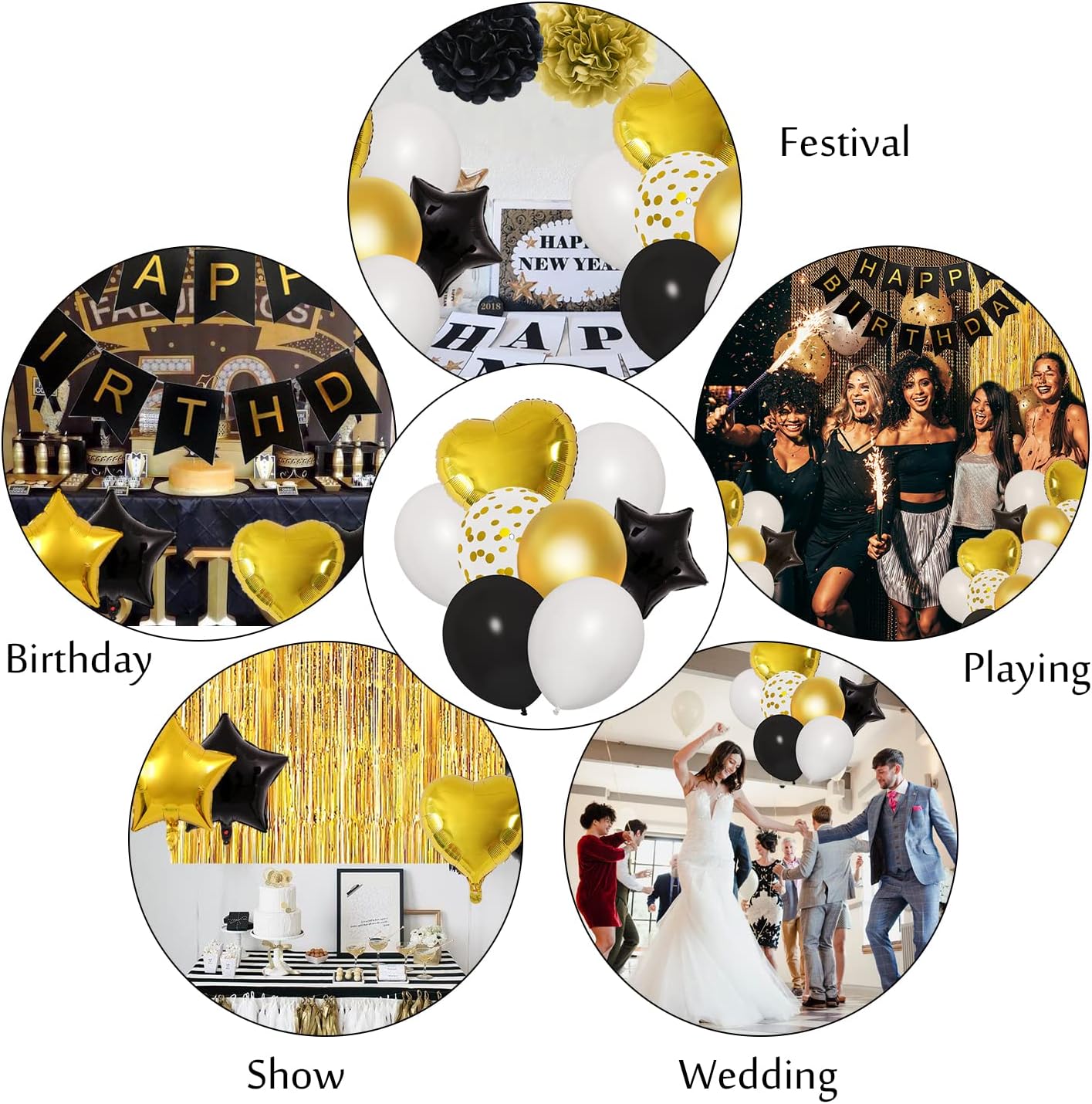 Black Gold Birthday Decorations for Men Women,Black Gold White Foil Confetti Balloons Happy Birthday Banner Pom Poms Metallic Fringe Curtains 18th 30th 40th 50th Graduation Party Supplies