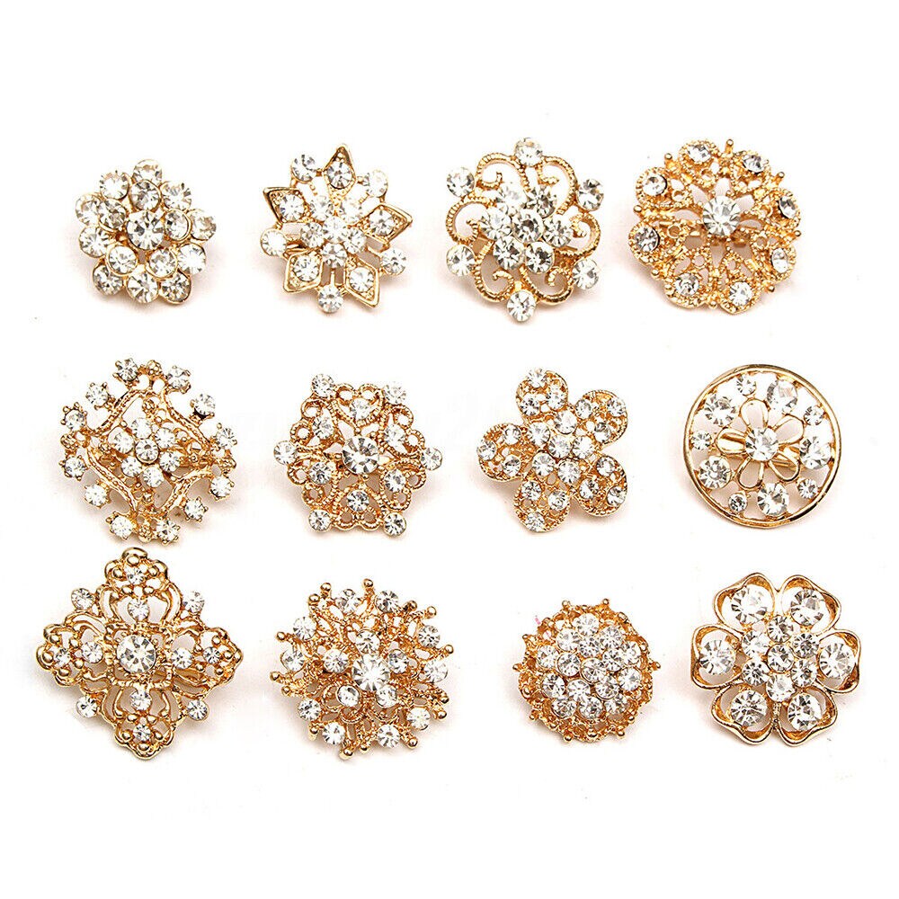 Kitcheniva 24 Pcs Mixed Alloy Golden Rhinestone Crystal Brooch Pin