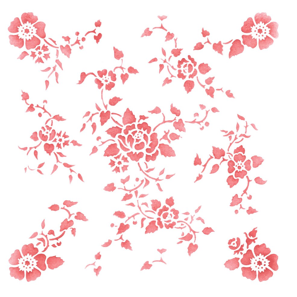 Floral Rose Wallpaper Wall Stencil | 3391 by Designer Stencils | Floral Stencils | Reusable Art Craft Stencils for Painting on Walls, Canvas, Wood | Reusable Plastic Paint Stencil for Home Makeover | Easy to Use &#x26; Clean Art Stencil