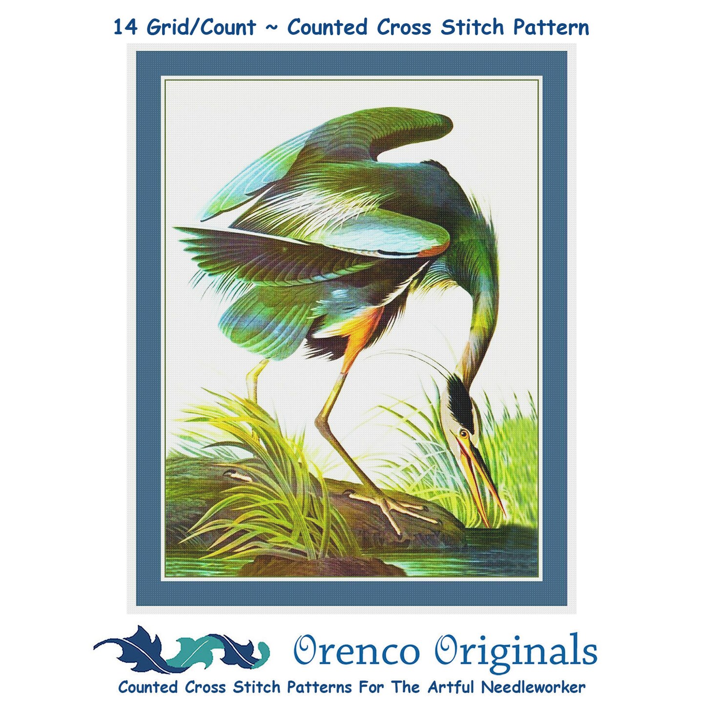 A Great White Heron Bird by John James Audubon Counted Cross Stitch Pattern