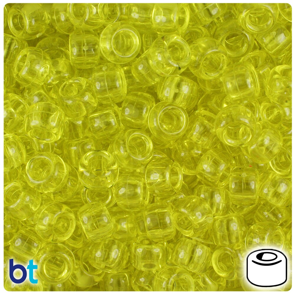BeadTin Yellow Transparent 9mm Barrel Plastic Pony Beads (500pcs)