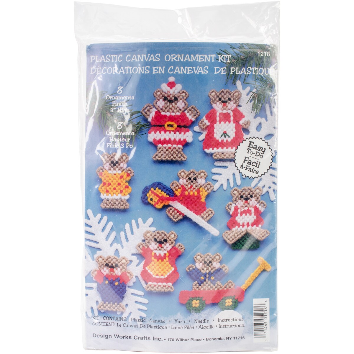 Design Works Plastic Canvas Ornament Kit 3&#x22; Set of 8-Christmas Teddy Bears (7 Count)