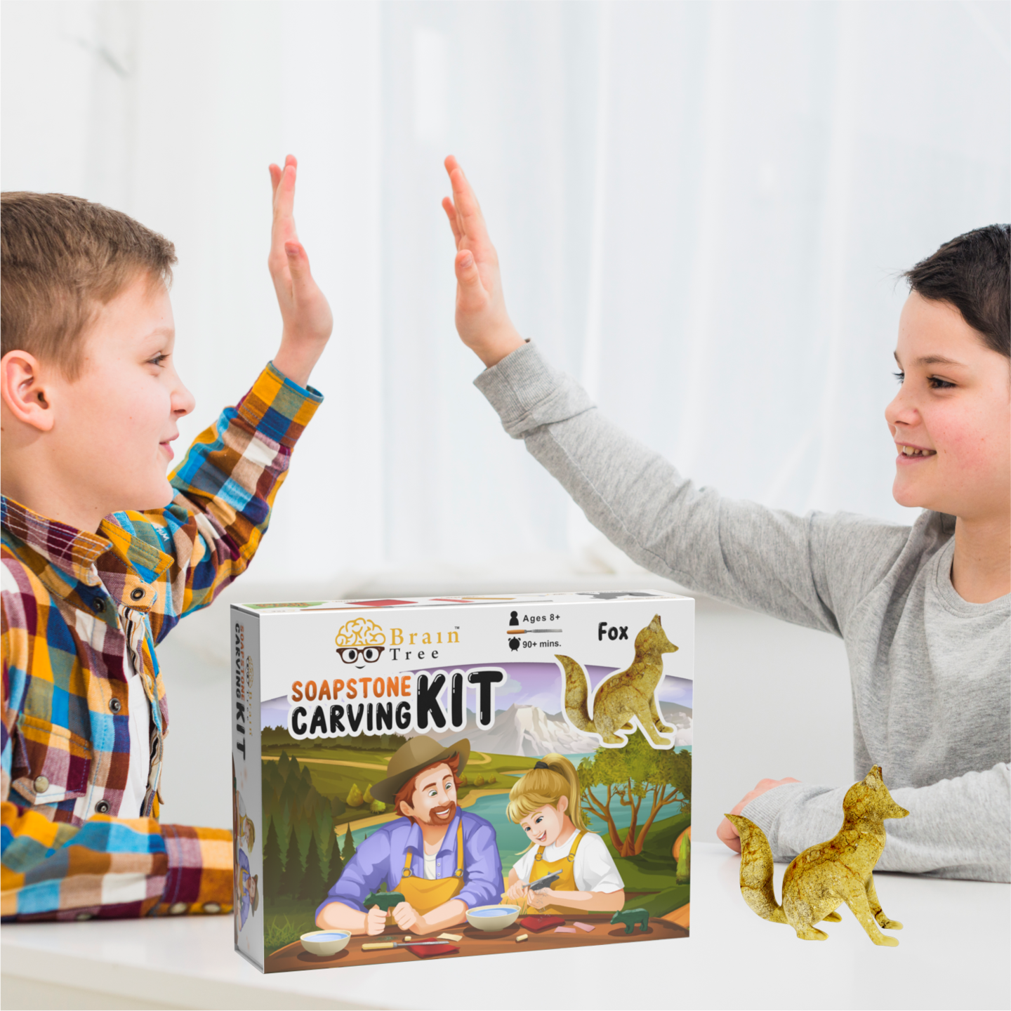 Brain Tree - Fox Soapstone Carving Kit: Safe and Fun DIY Craft for Kids and Adults