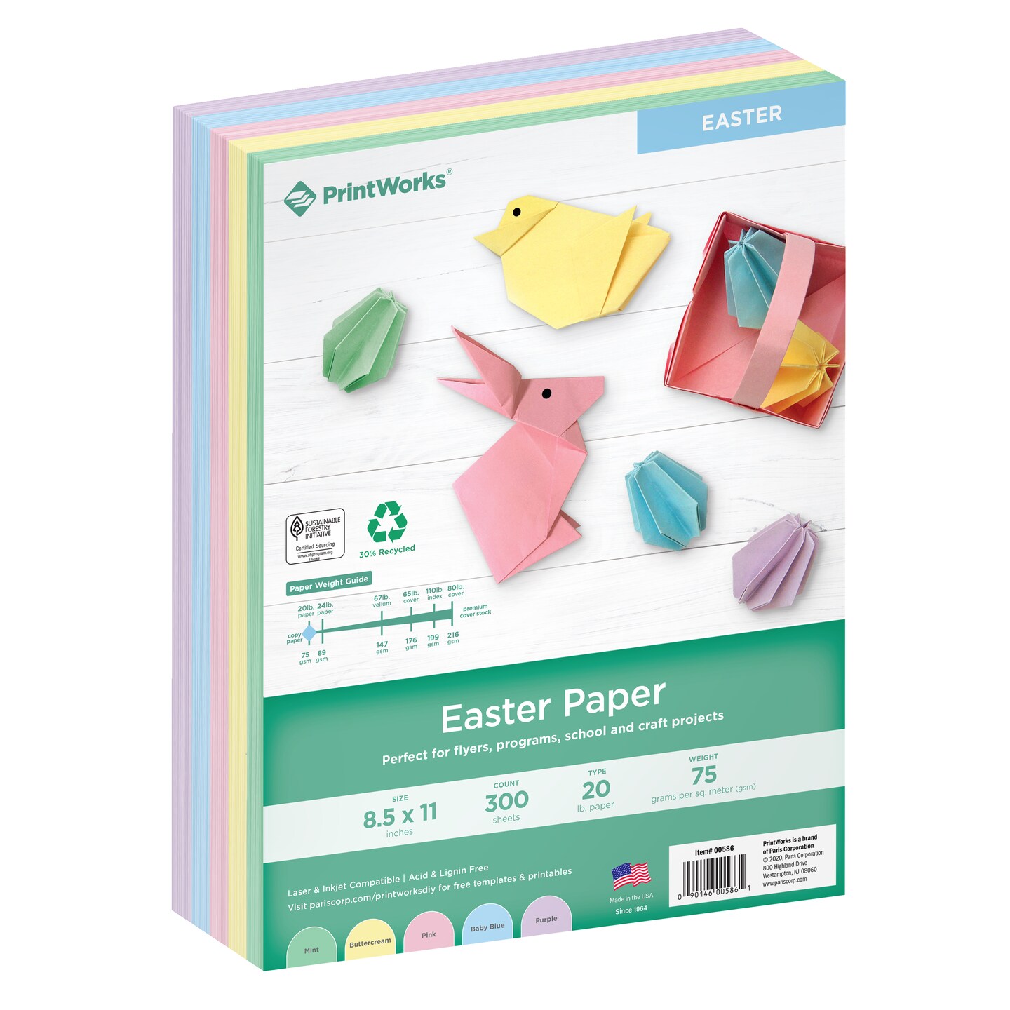 Printworks Easter Paper, 300 sheets, 20lb Paper, Includes Pastel Pink, Green, Yellow, Blue, and Lilac Paper, 8.5&#x22; x 11&#x22; (00586)