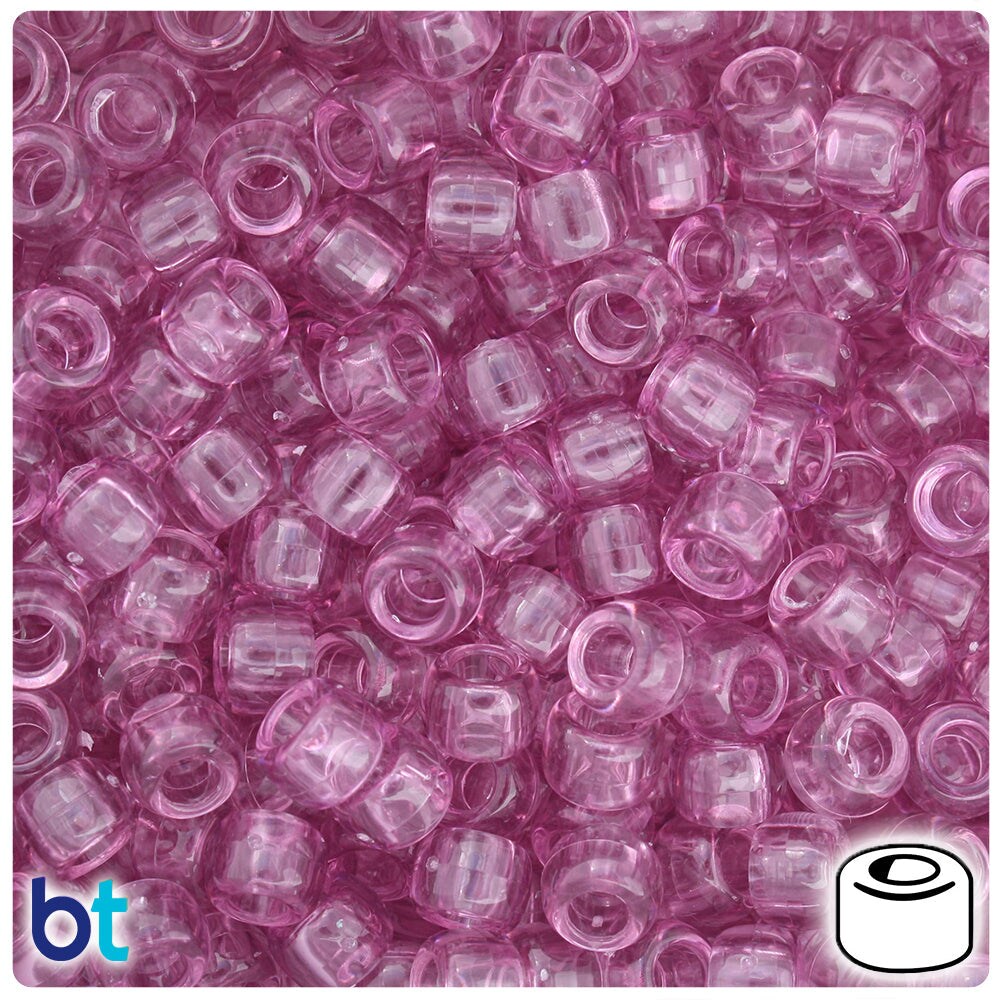 BeadTin Vintage Rose Transparent 9mm Barrel Plastic Pony Beads (500pcs)