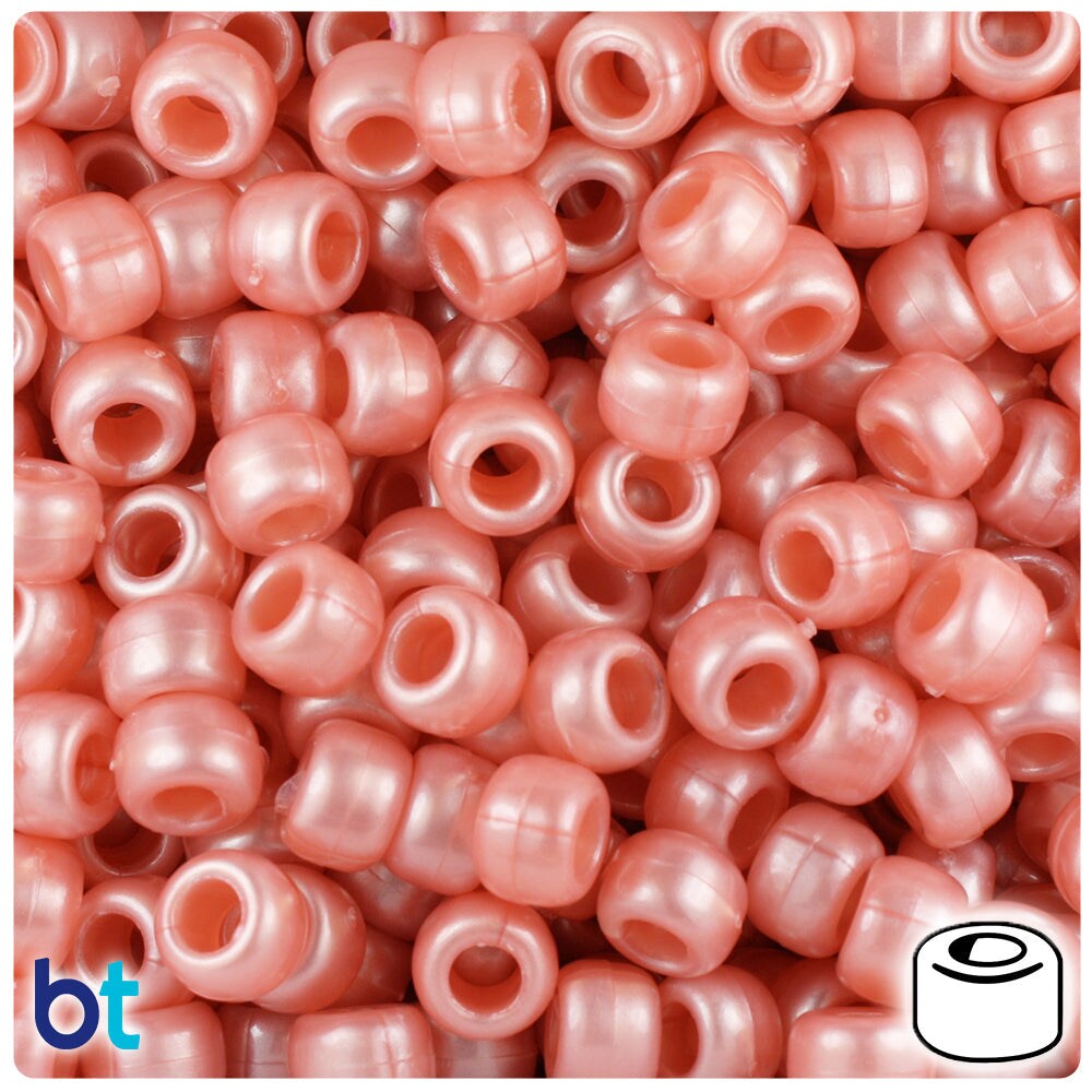 BeadTin Peach Pearl 9mm Barrel Plastic Pony Beads (500pcs)