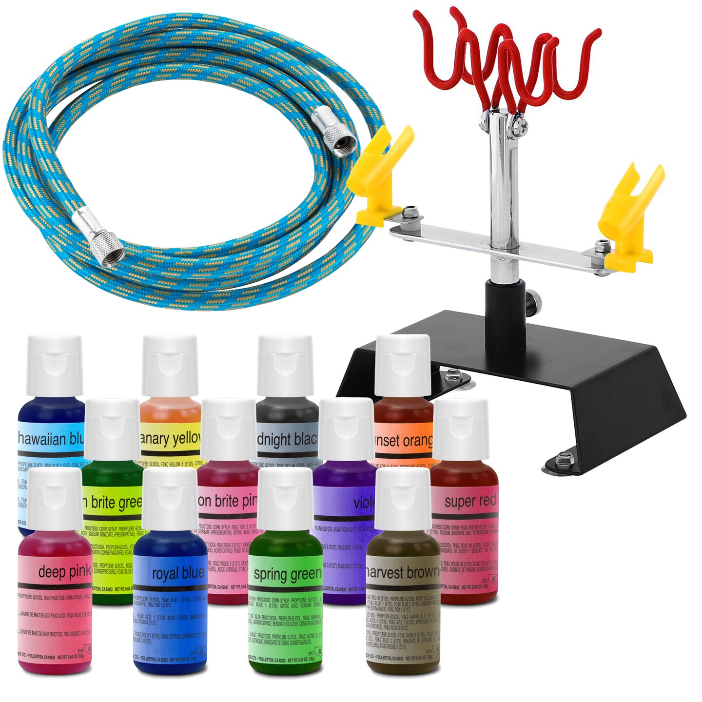 PointZero Airbrush Cake Decorating Kit - 3 Airbrushes, Compressor, and 12 Chefmaster Colors