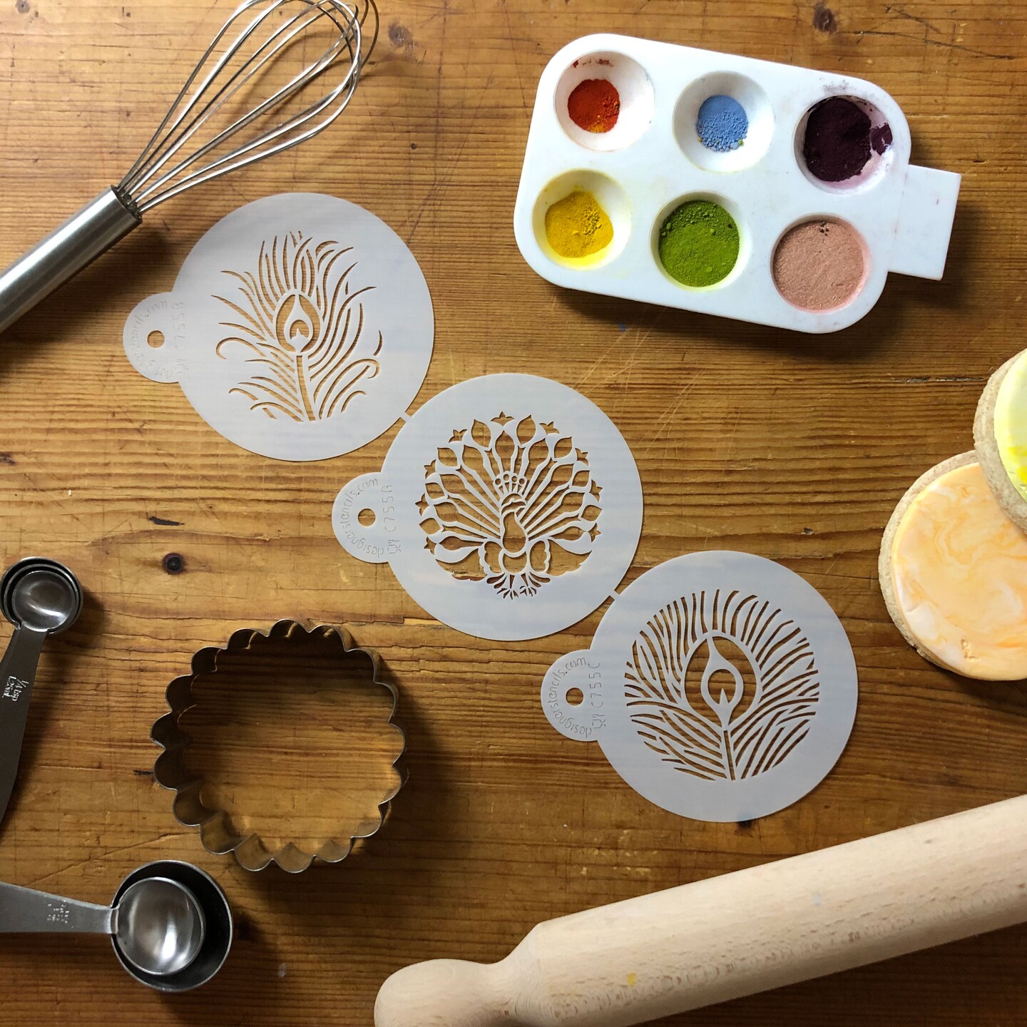 Peacock Cookie Stencil Set | C755 by Designer Stencils | Cookie Decorating Tools | Baking Stencils for Royal Icing, Airbrush, Dusting Powder | Reusable Plastic Food Grade Stencil for Cookies | Easy to Use &#x26; Clean Cookie Stencil