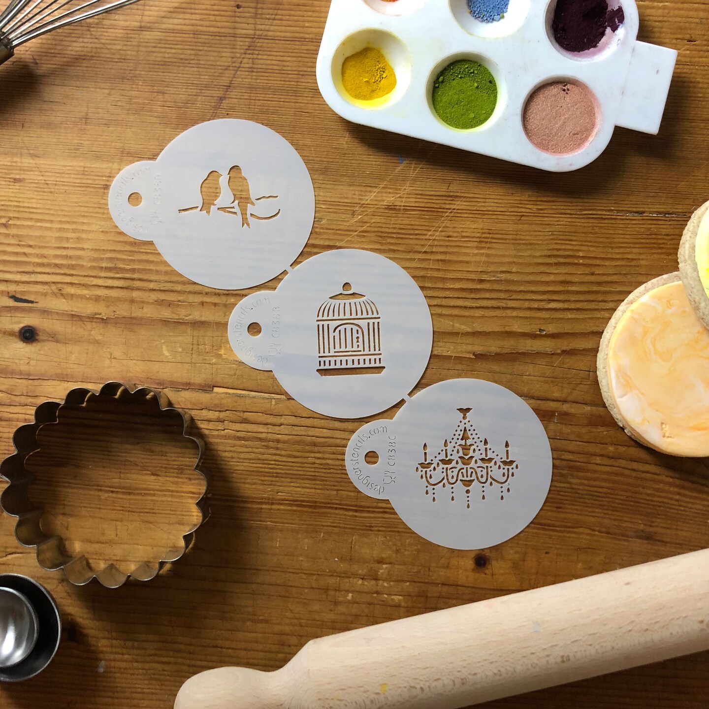 Mini Love Birds &#x26; Chandelier Cookie Stencil Set | C838 by Designer Stencils | Cookie Decorating Tools |