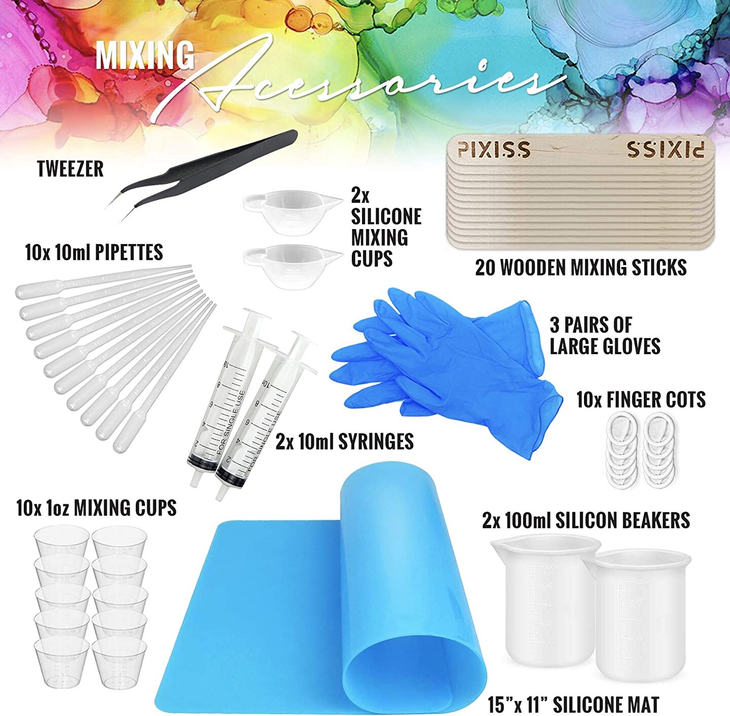 Pixiss Epoxy Resin Easy Mix 1:1 17-Ounce Kit and Supplies for Tumblers