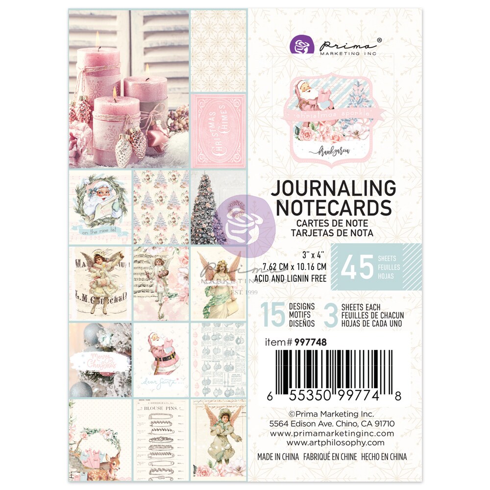 Prima Marketing Inc Christmas Sparkle Collection 3x4 Journaling Cards - 45 Sheets 655350997748