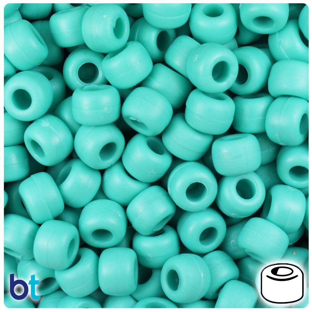 BeadTin Light Turquoise Matte 9mm Barrel Plastic Pony Beads (500pcs)