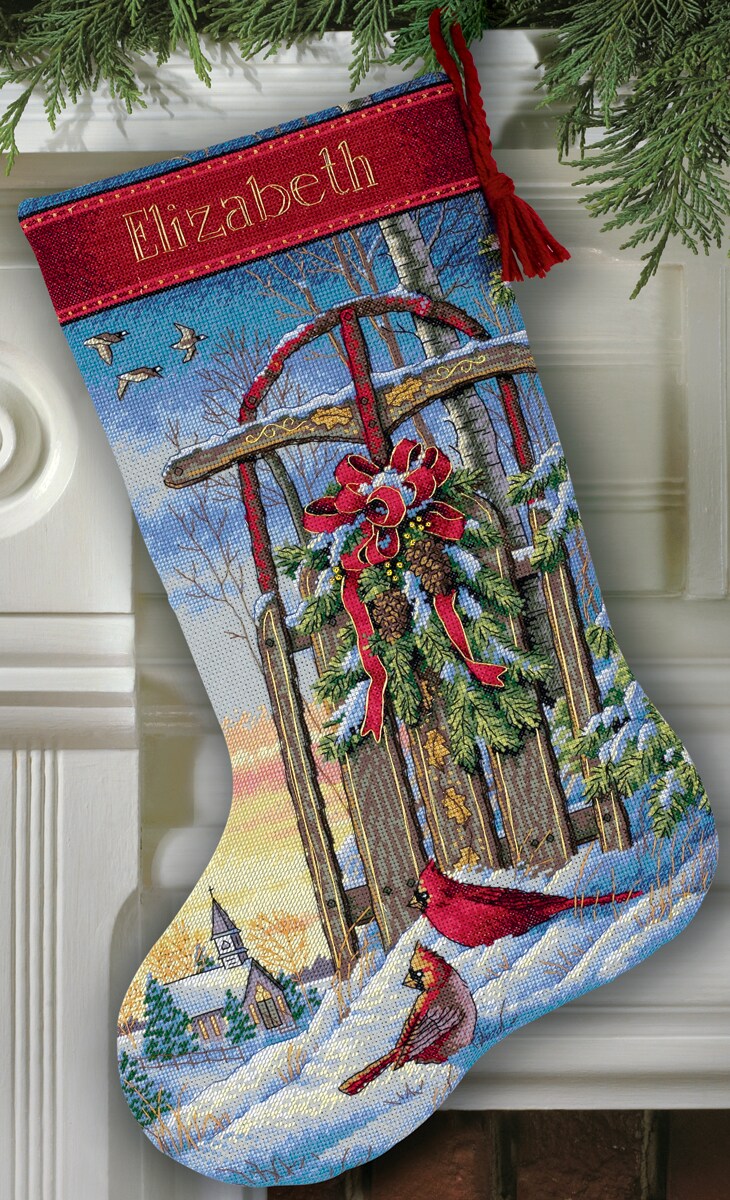 Dimensions Gold Collection Counted Cross Stitch Kit 16 Long-Christmas Sled  Stocking (16 Count)