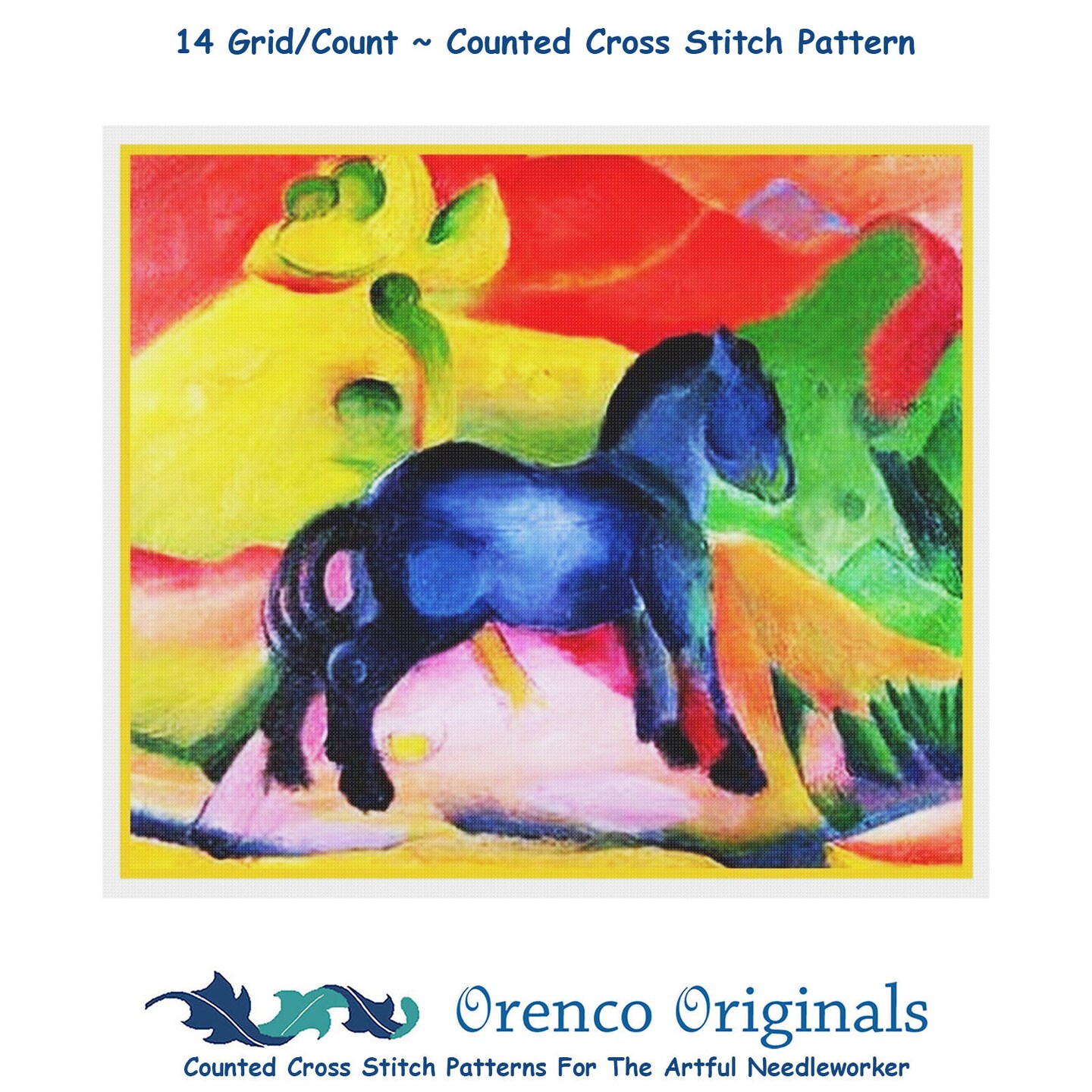 Expressionist Franz Marc&#x27;s The Little Blue Horse Counted Cross Stitch Pattern