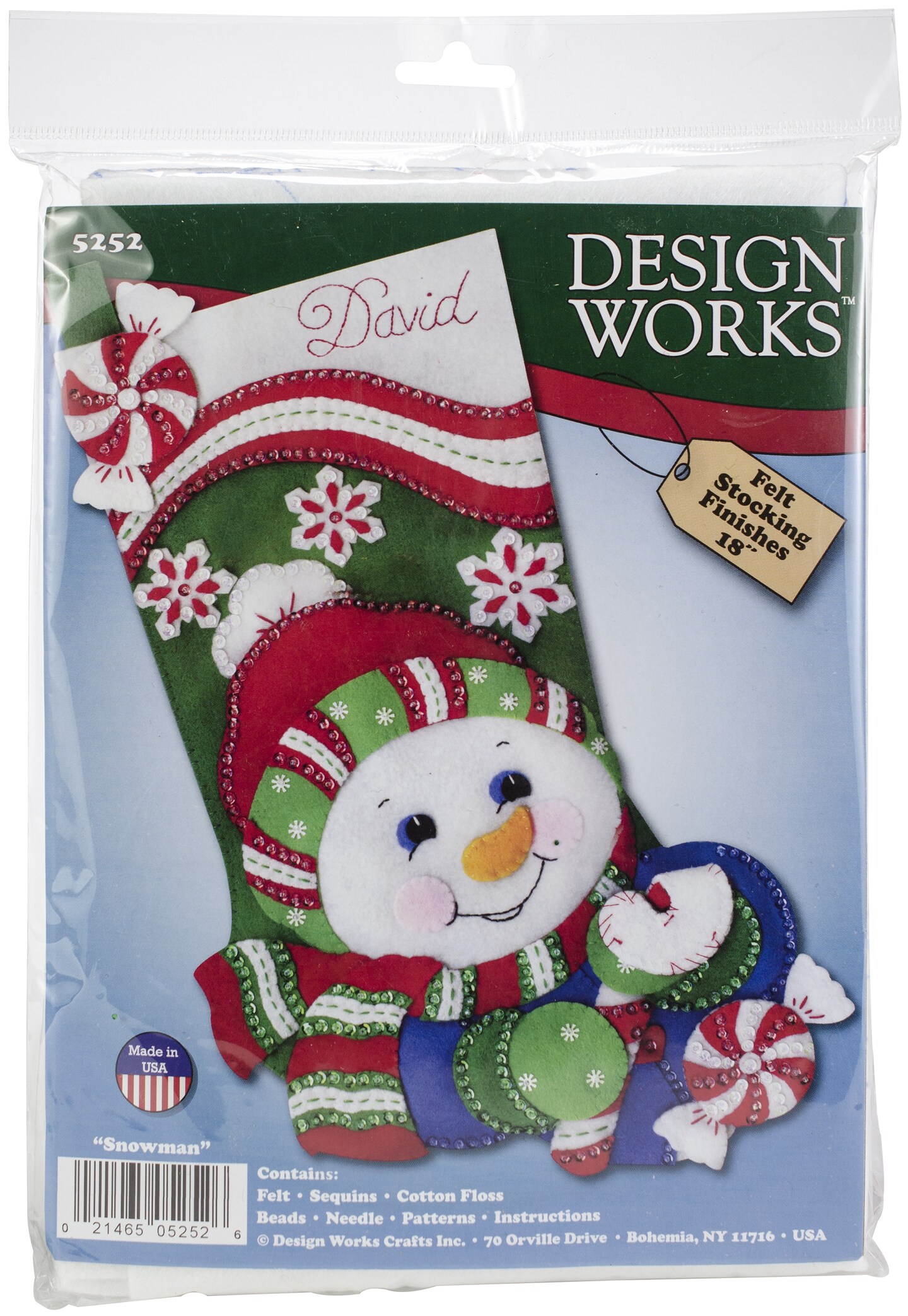 Design Works Felt Stocking Applique Kit 18&#x22; Long-Candy Cane Snowman