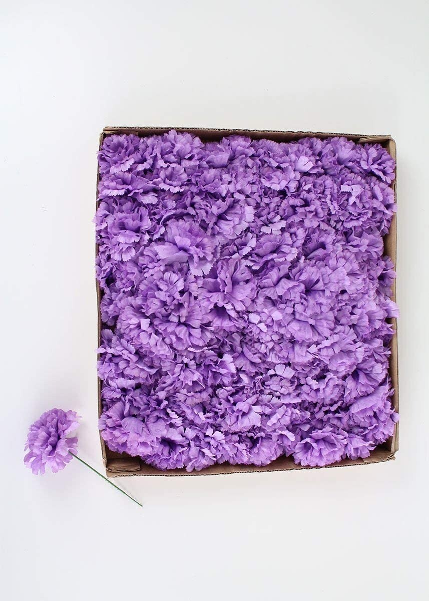 Floral Home Lavender Carnation Flowers, 100Pack, Artificial Carnation