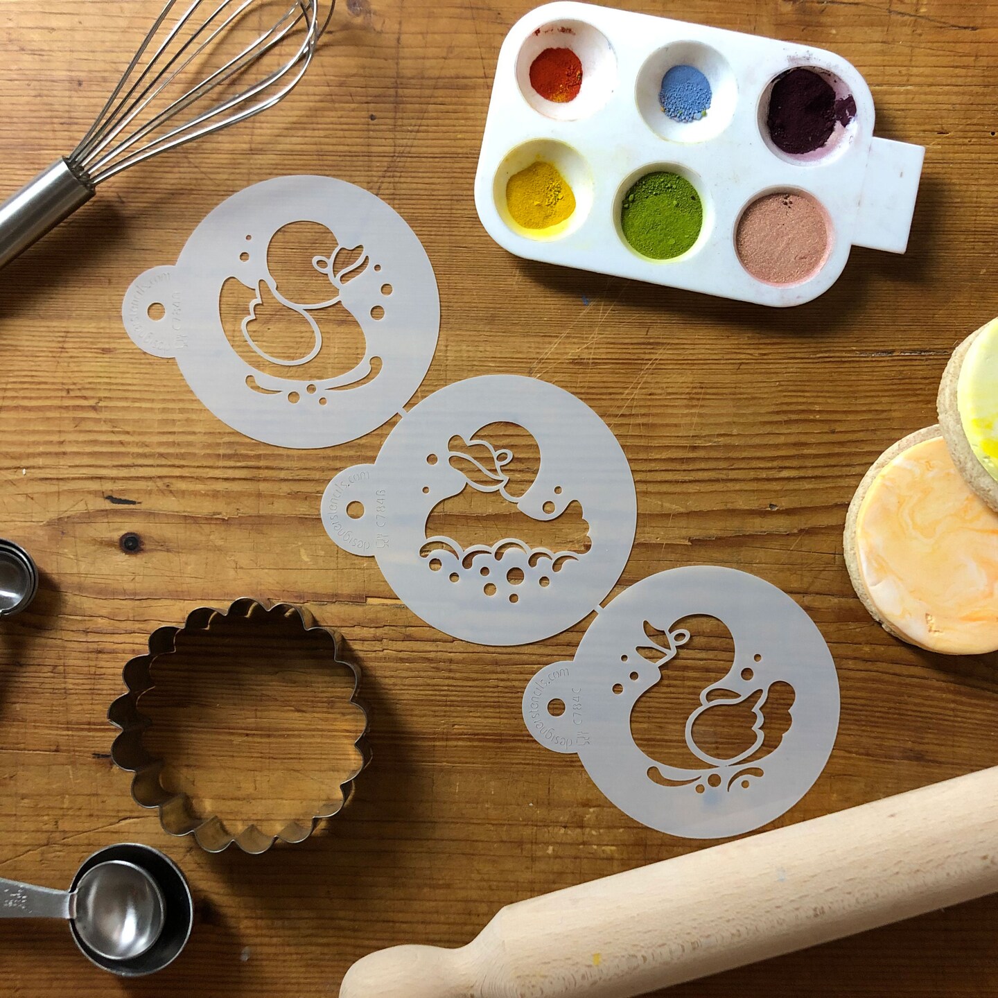 Rubber Duckies Cookie Set | C784 by Designer Stencils | Cookie Decorating Tools | Baking Stencils for Royal Icing, Airbrush, Dusting Powder | Reusable Plastic Food Grade Stencil for Cookies | Easy to Use &#x26; Clean Cookie Stencil