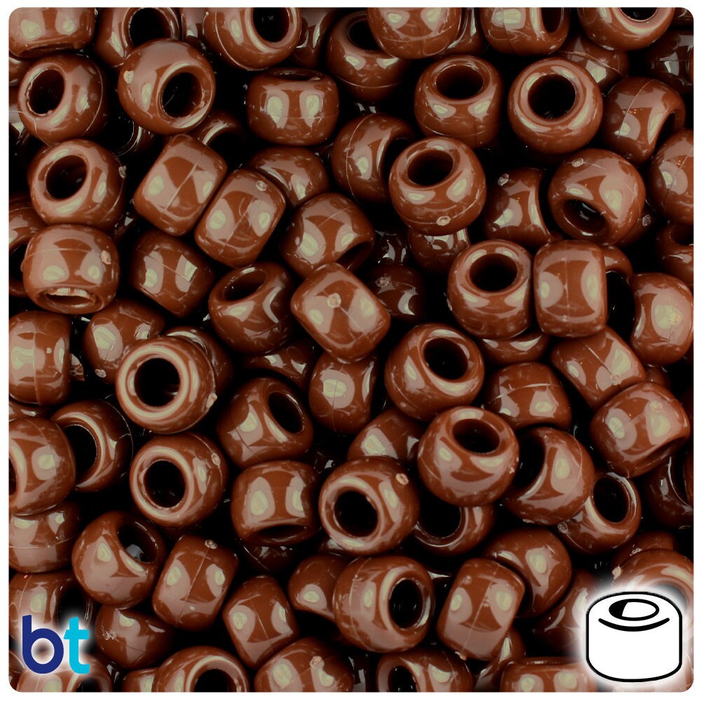BeadTin Chocolate Opaque 9mm Barrel Plastic Pony Beads (500pcs)