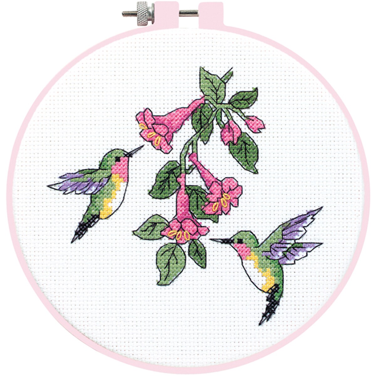 Dimensions Learn-A-Craft Counted Cross Stitch Kit 6&#x22; Round-Hummingbird Duo (14 Count)