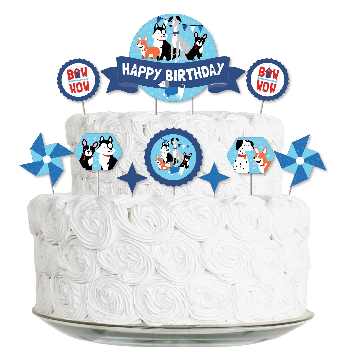 Big Dot of Happiness Pawty Like a Puppy - Dog Birthday Party Cake Decorating Kit - Happy Birthday Cake Topper Set - 11 Pieces