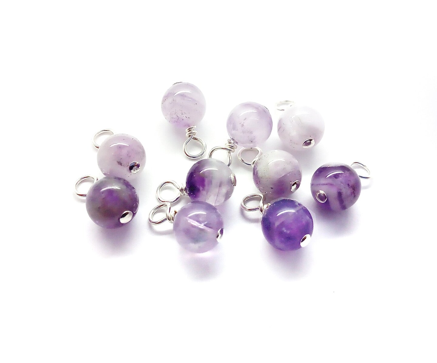 Cape Amethyst 6mm Bead Charms, Natural Gemstone Dangles, 10 pieces, Adorabilities