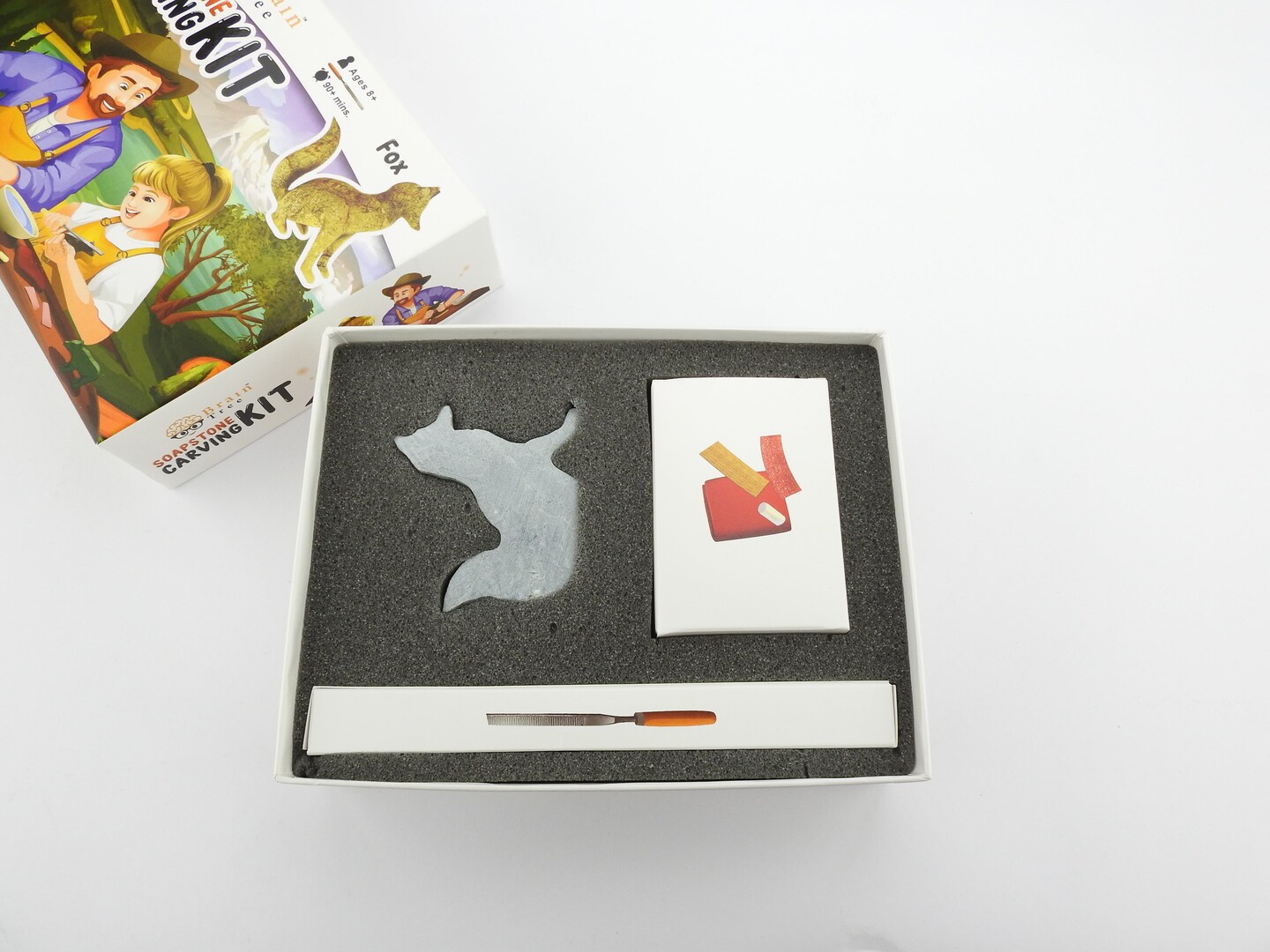 Brain Tree - Fox Soapstone Carving Kit: Safe and Fun DIY Craft for Kids and Adults