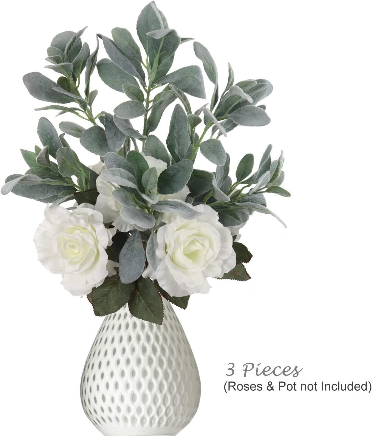 3-Pack: Lamb Ear Stem with Lifelike Silk Foliage, Realistic Faux Greenery for Home & Event Decor by Floral Home®