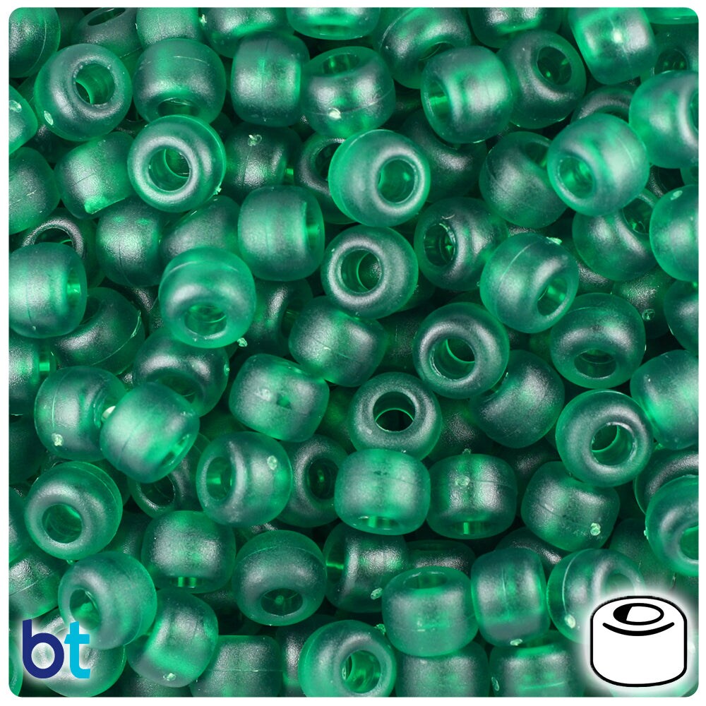 BeadTin Emerald Frosted 9mm Barrel Plastic Pony Beads (500pcs)