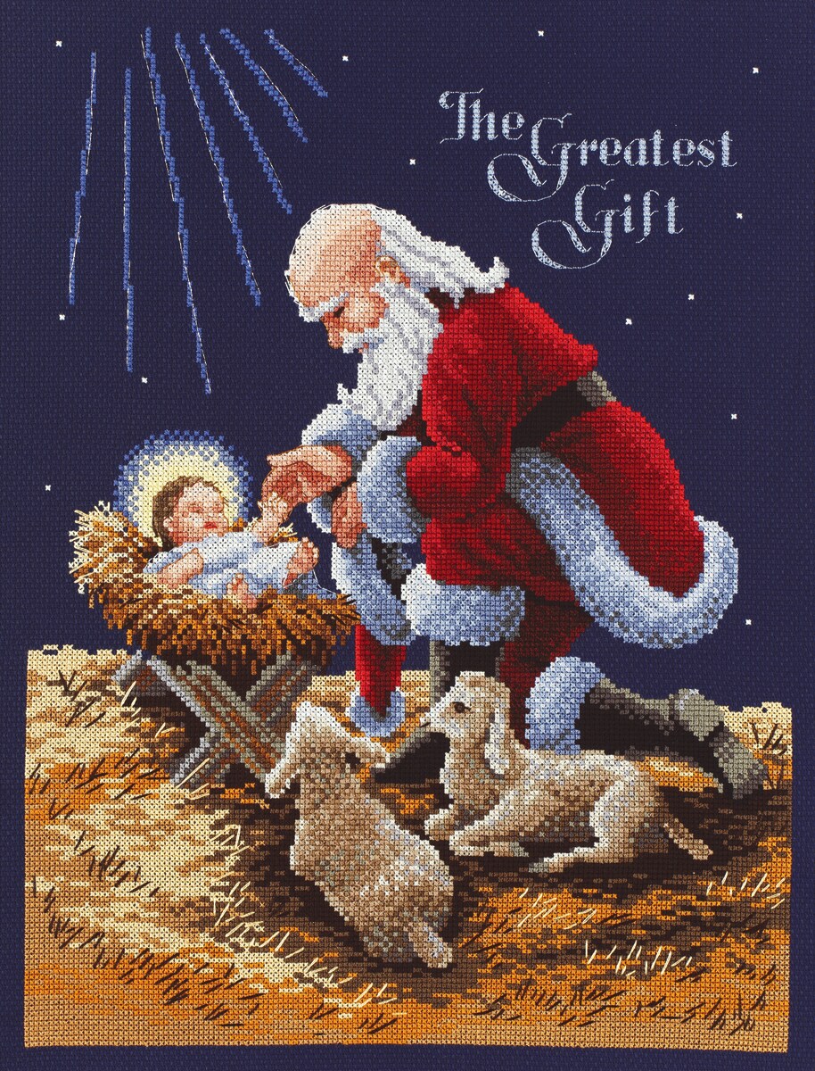 Janlynn Counted Cross Stitch Kit 11"X14.5"-Kneeling Santa (14 Count)