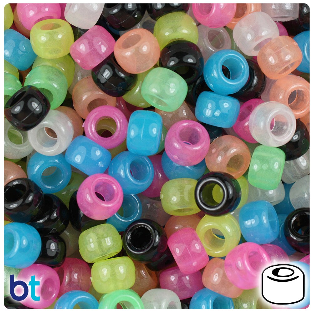 BeadTin Glow Kandi Multi 9mm Barrel Plastic Pony Beads (500pcs)