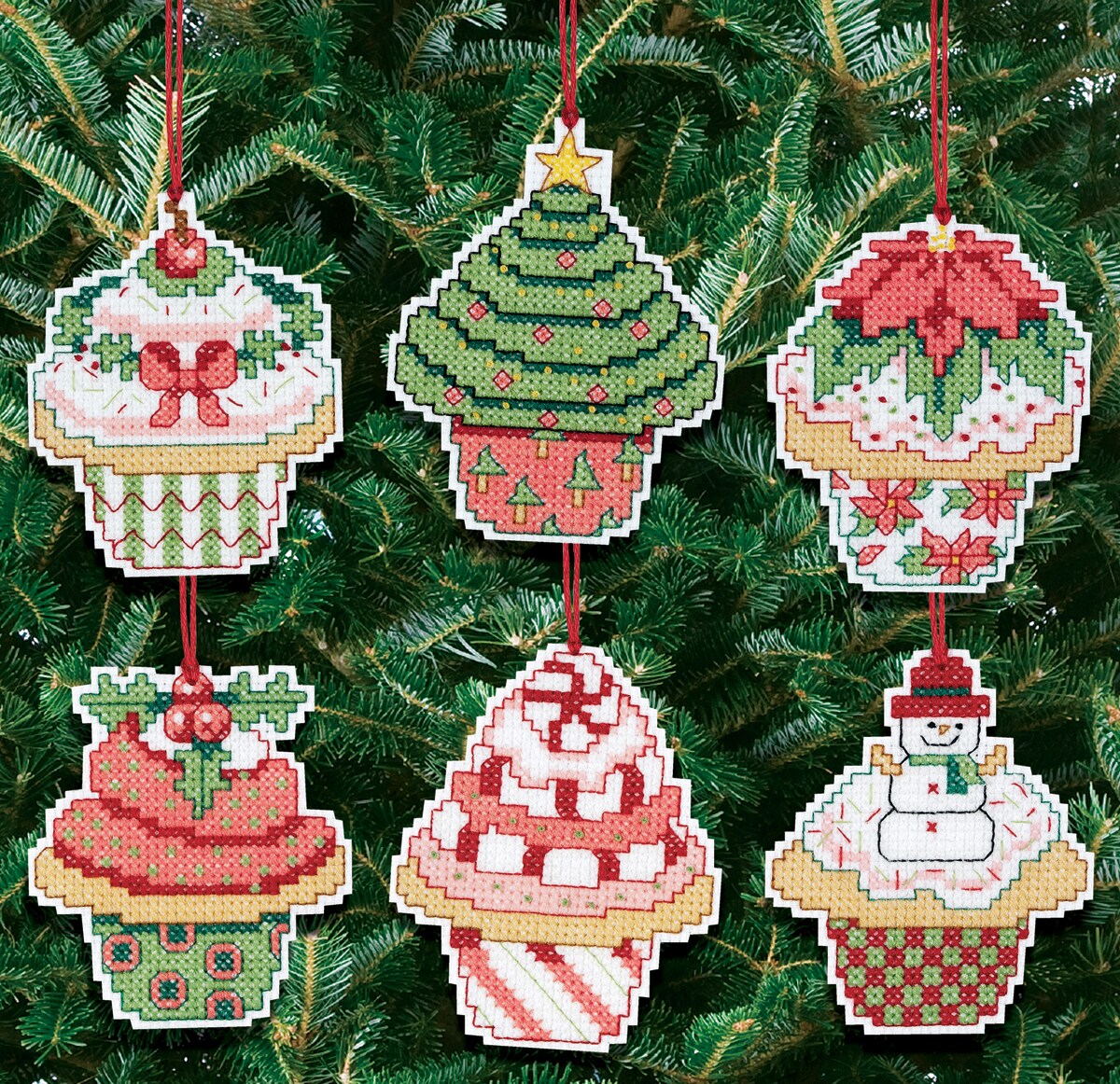 Janlynn Counted Cross Stitch Kit 3X3 Set Of 6-Christmas Cupcake Ornaments  (14 Count)