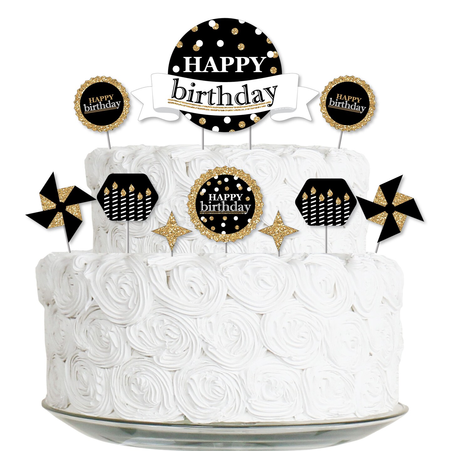 Big Dot of Happiness Adult Happy Birthday - Gold - Birthday Party Cake Decorating Kit - Happy Birthday Cake Topper Set - 11 Pieces