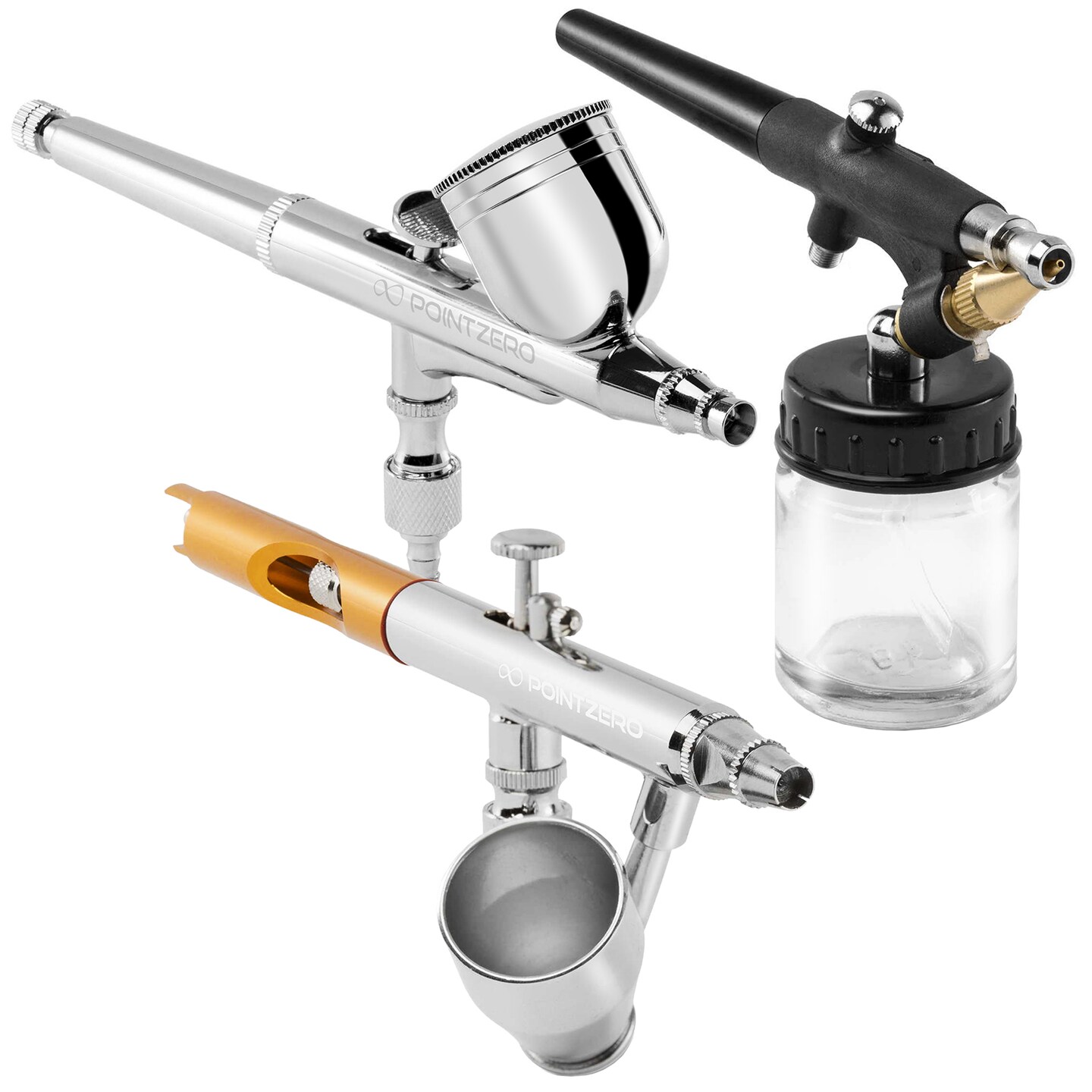 PointZero Multi-purpose Three Airbrush Set - Low Noise Compressor Kit