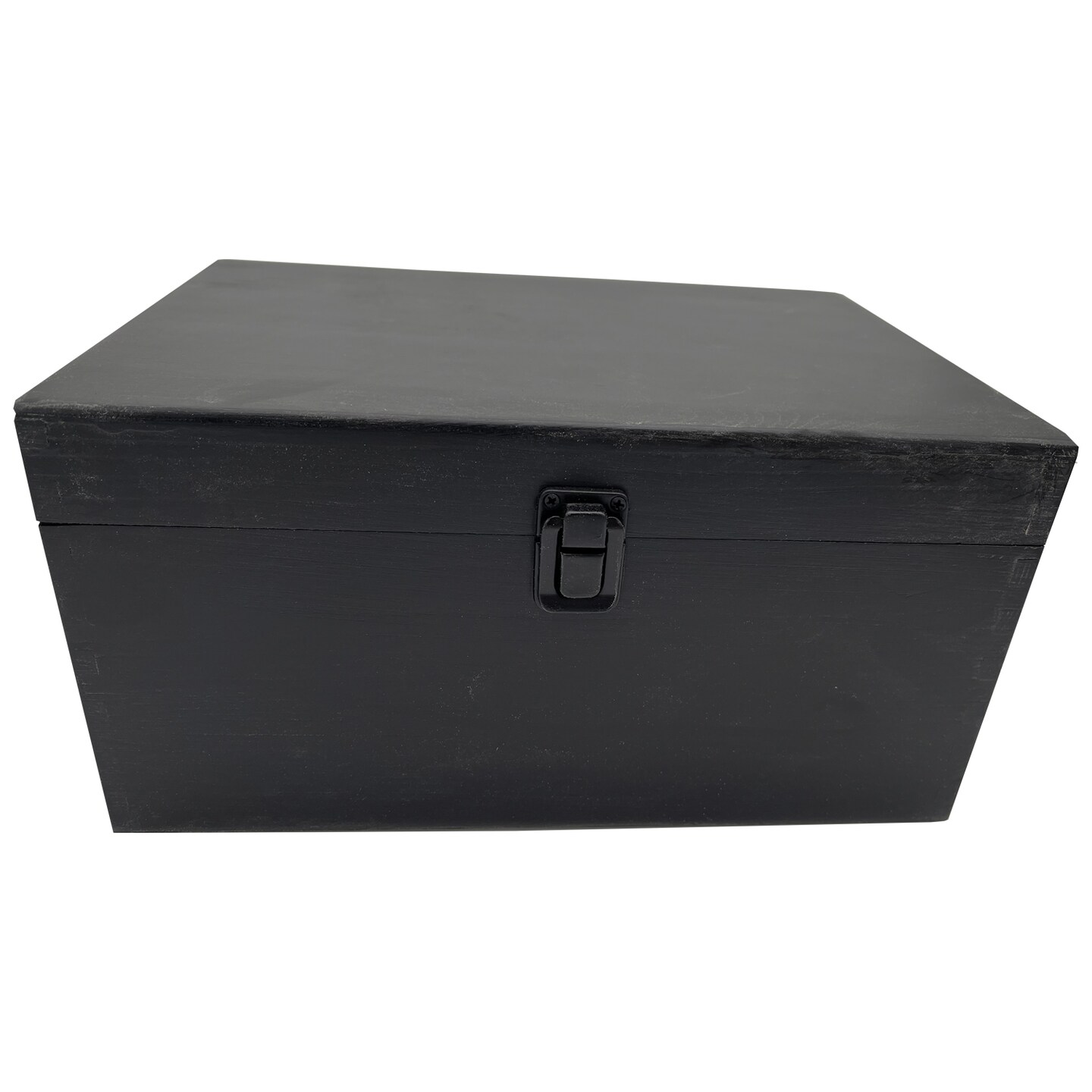 BLACK Large Rectangle Unfinished Pine Wood Box Natural DIY Craft Stash Boxes with Hinged Lid and Front Clasp for Arts, Hobbies, and Home Storage - 10.62" x 7.87" x 5.51" in Inches